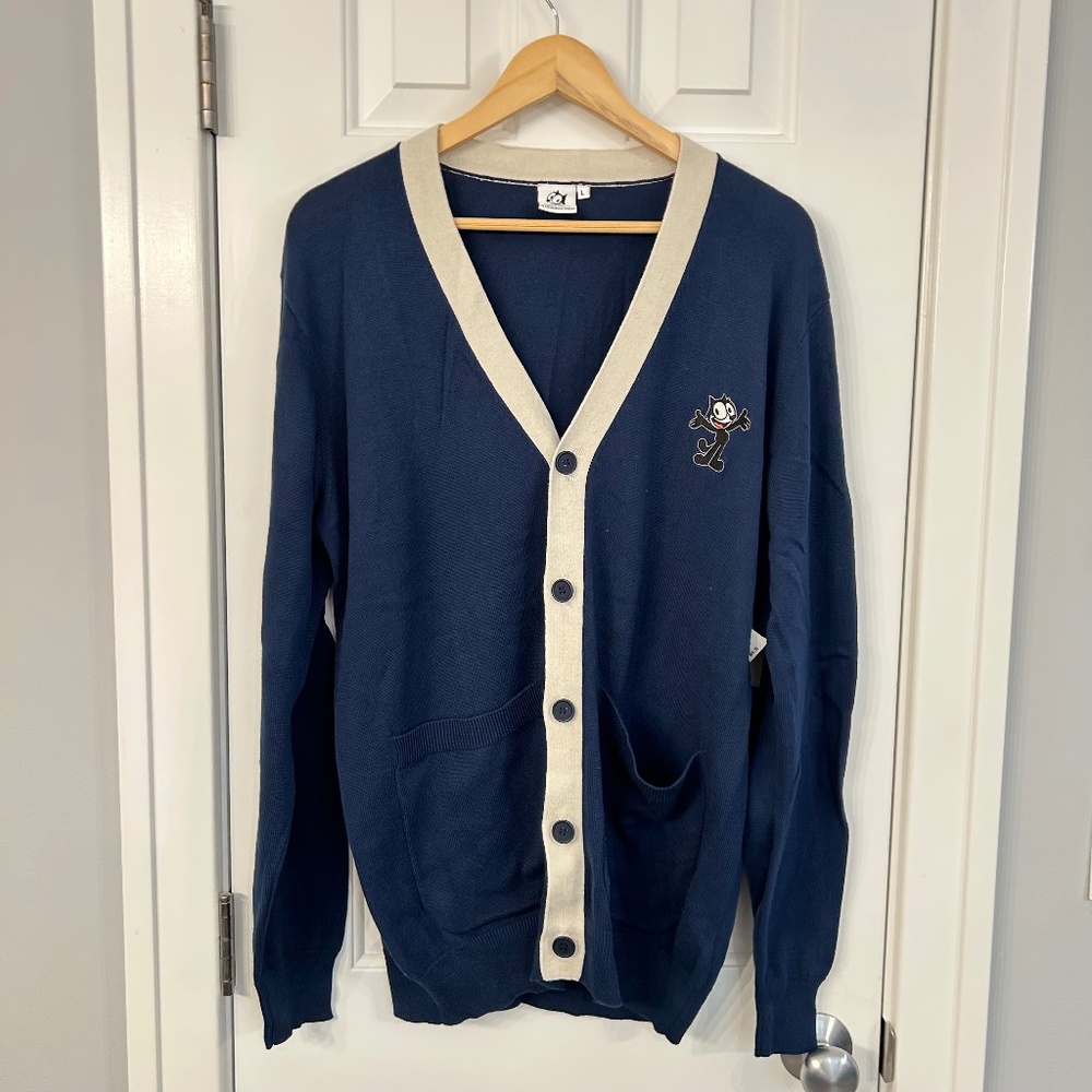 Universal Studios Felix the Cat cardigan sweater, size large, NWT